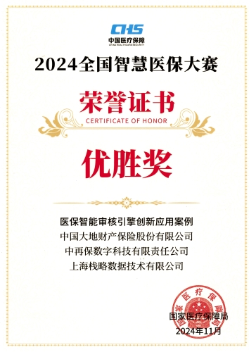 配图3：2024全国智慧医保大赛荣誉证书——《医保智能审核引擎创新应用案例》